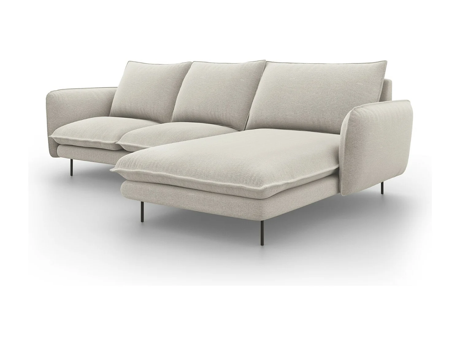 Cosmopolitan Design - Canapé d'angle droit "Vienna" 5 places en tissu structurel beige clair - 255x170x95cm