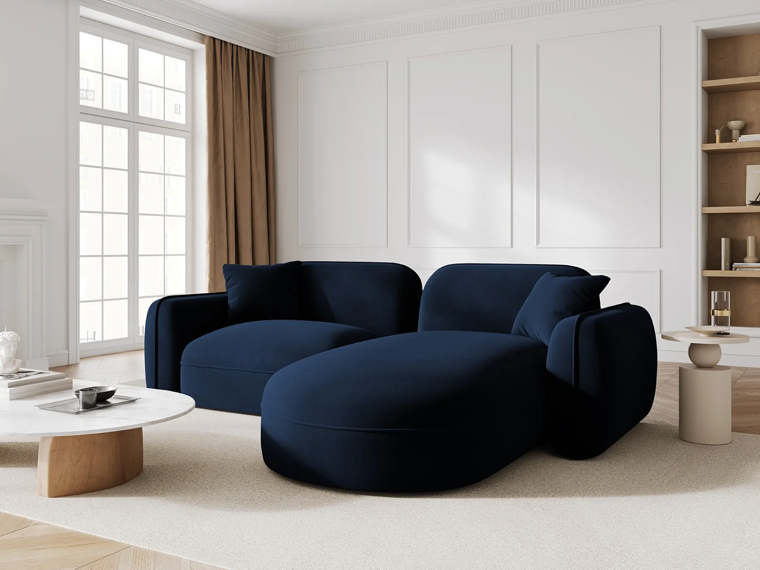 CXL by Christian Lacroix - Modulaire hoekbank rechts "Lucien" 3 zitplaatsen, Flueel, Koningsblauw - 230x165x70cm