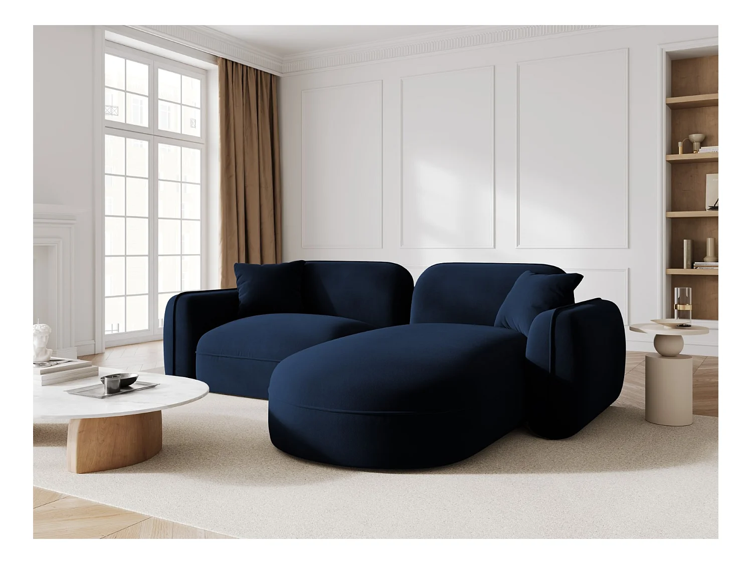 CXL by Christian Lacroix - Canapé d'angle droit modulable "Lucien" 3 places en velours bleu roi - 230x165x70cm