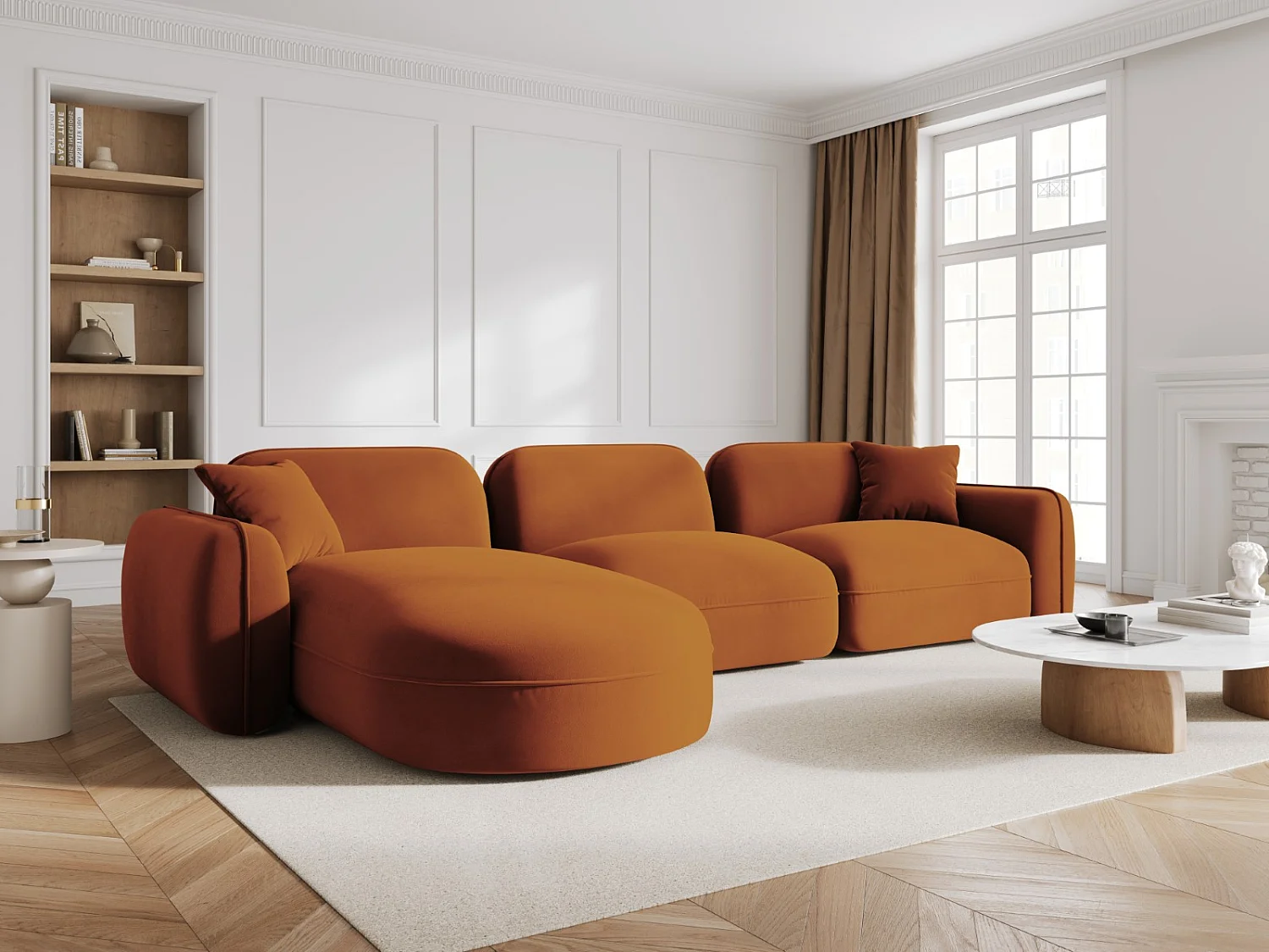 CXL by Christian Lacroix - Sofá esquinero modular izquierdo "Lucien" 4 plazas de terciopelo terracota - 320x165x70cm