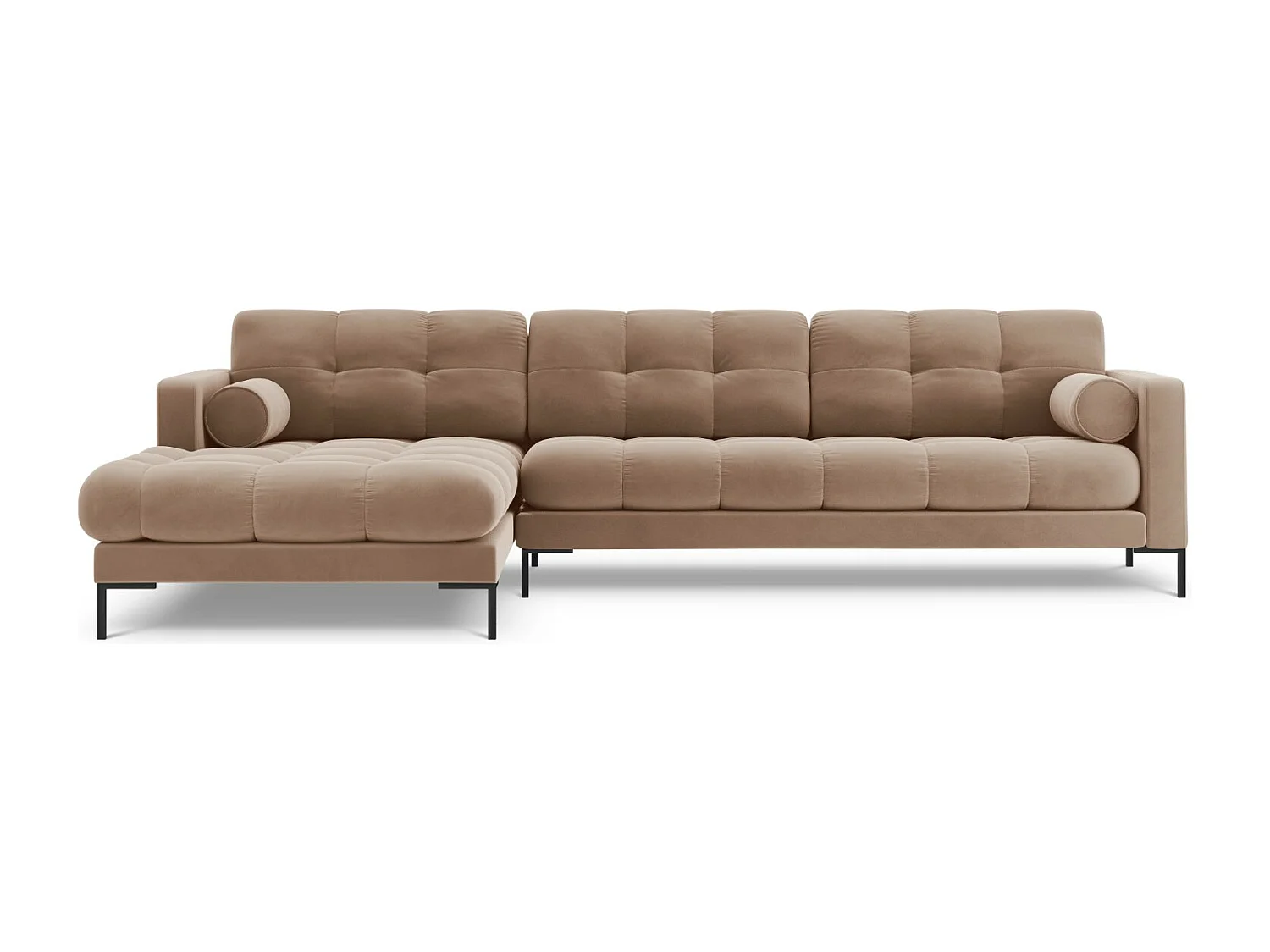 Cosmopolitan Design - Canapé d'angle gauche "Bali" 5 places en velours beige - 293x185x75cm