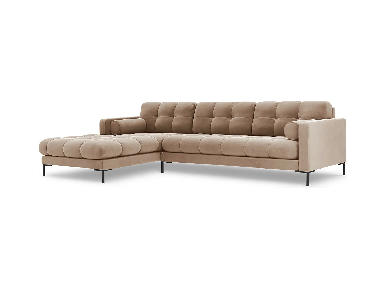Cosmopolitan Design - Canapé d'angle gauche "Bali" 5 places en velours beige - 293x185x75cm