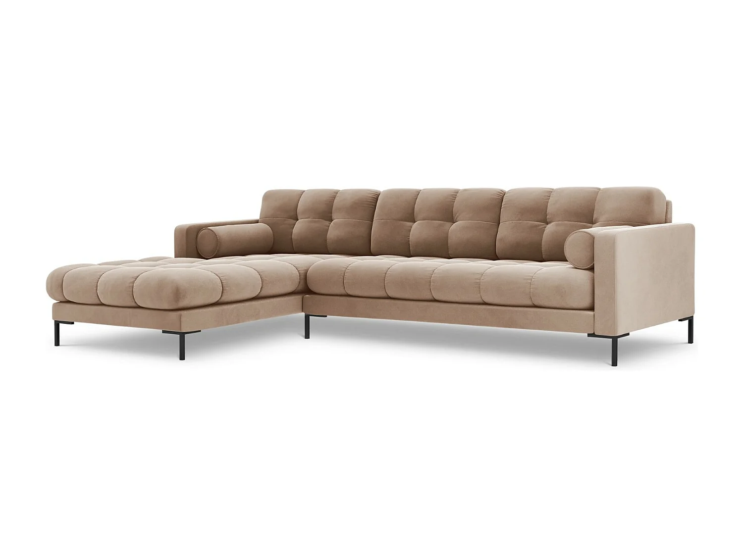 Cosmopolitan Design - Canapé d'angle gauche "Bali" 5 places en velours beige - 293x185x75cm