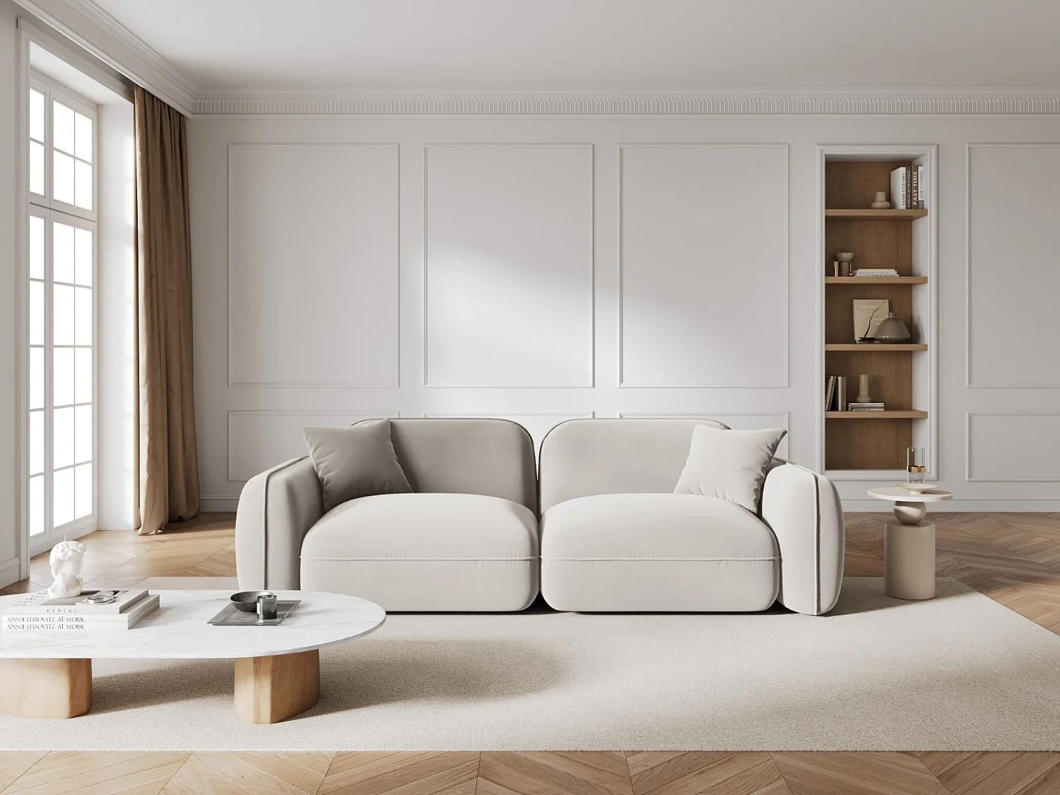 CXL by Christian Lacroix - Canapé modulable "Lucien" 3 places en velours beige clair - 230x90x70cm