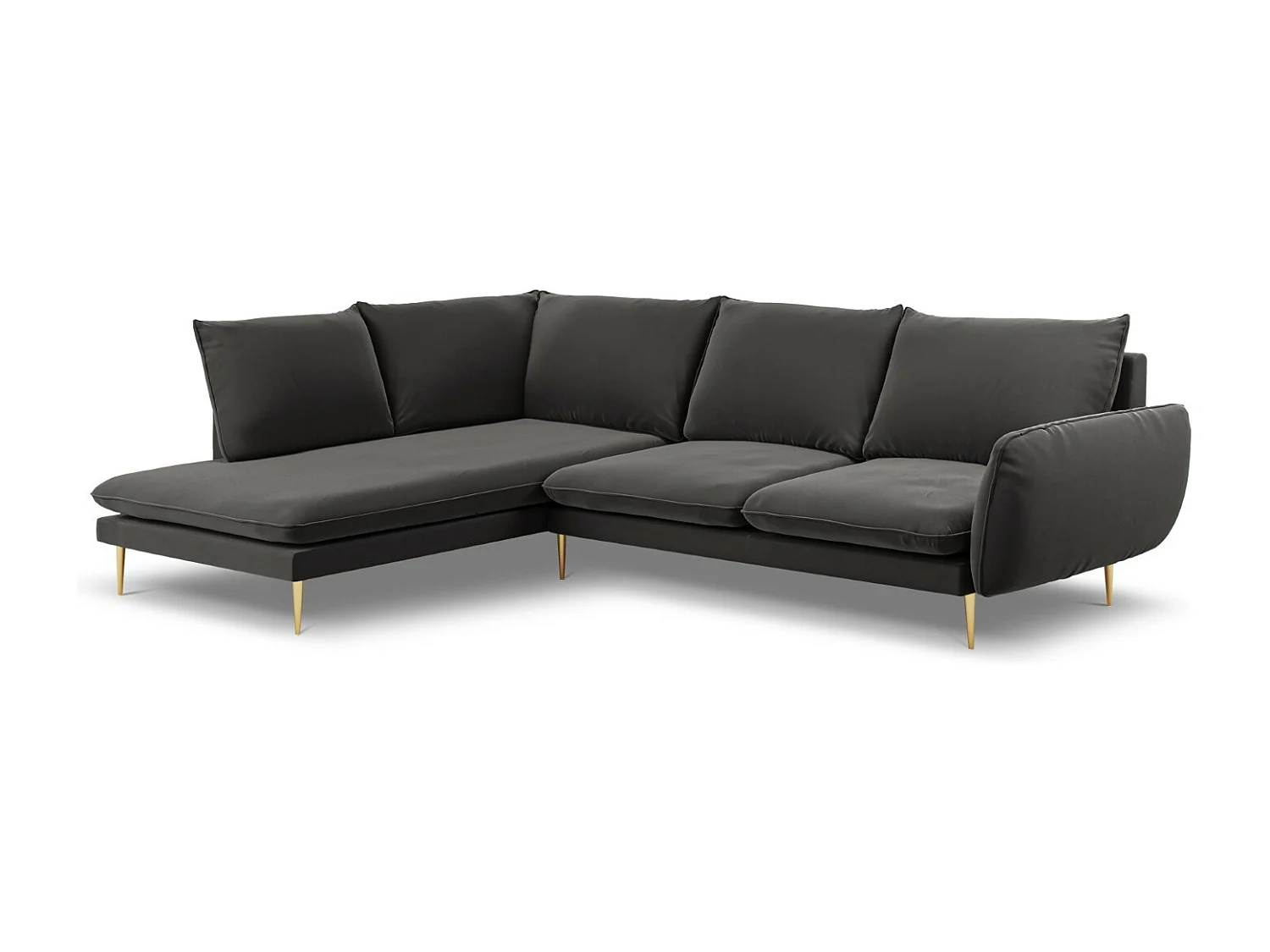 Cosmopolitan Design - 6-Sitzer Ecksofa links "Vienna" aus Samt dunkelgrau - 275x185x95cm