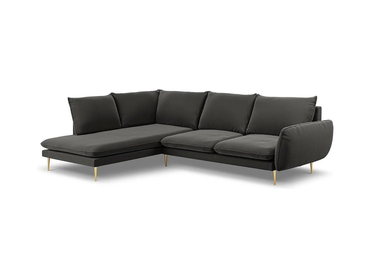 Cosmopolitan Design - Linker hoekbank "Vienna" 6 zitplaatsen, Flueel, Donkergrijs - 275x185x95cm