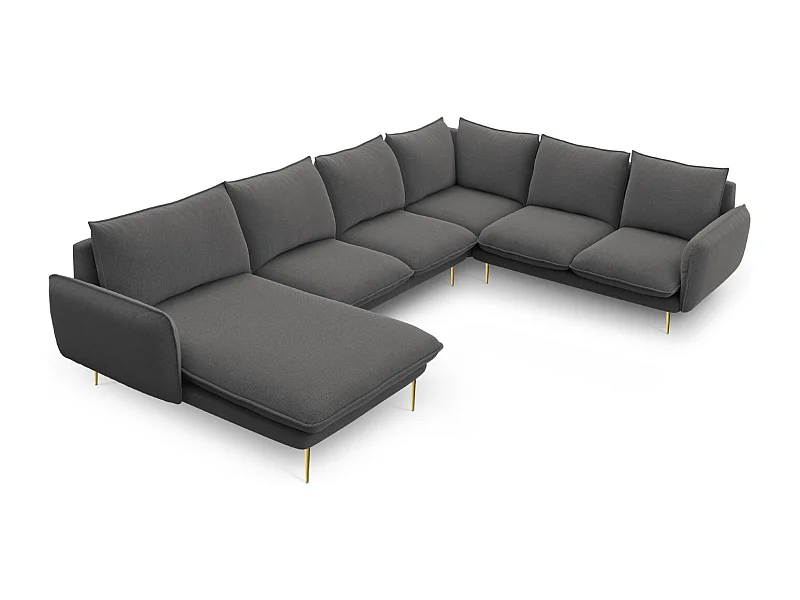 Cosmopolitan Design - Panoramische hoekbank rechts "Vienna" 7 zitplaatsen, Structurele stof, Donkergrijs - 330x235x95cm