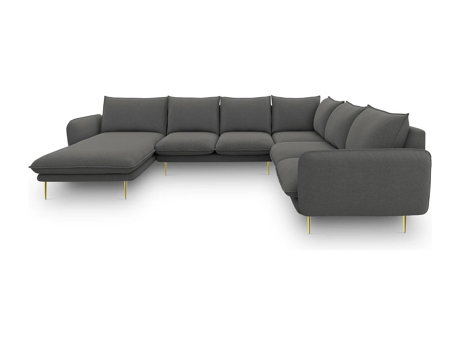 Cosmopolitan Design - Panoramische hoekbank rechts "Vienna" 7 zitplaatsen, Structurele stof, Donkergrijs - 330x235x95cm