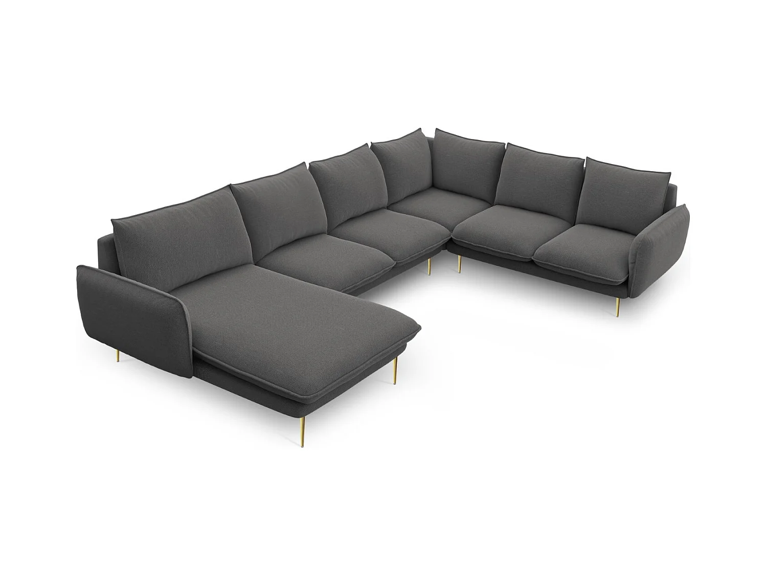 Cosmopolitan Design - Panoramische hoekbank rechts "Vienna" 7 zitplaatsen, Structurele stof, Donkergrijs - 330x235x95cm
