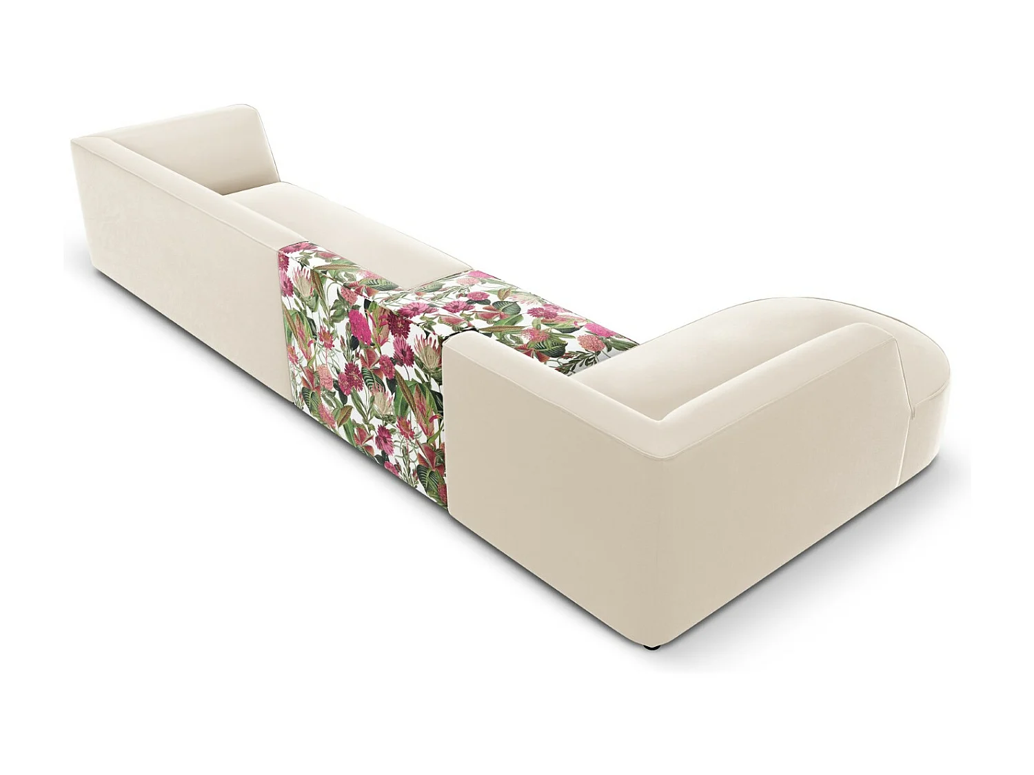 CXL by Christian Lacroix - Canapé d'angle gauche "Charles" 5 places en velours motif de rose de jardin,beige - 366x180x69cm