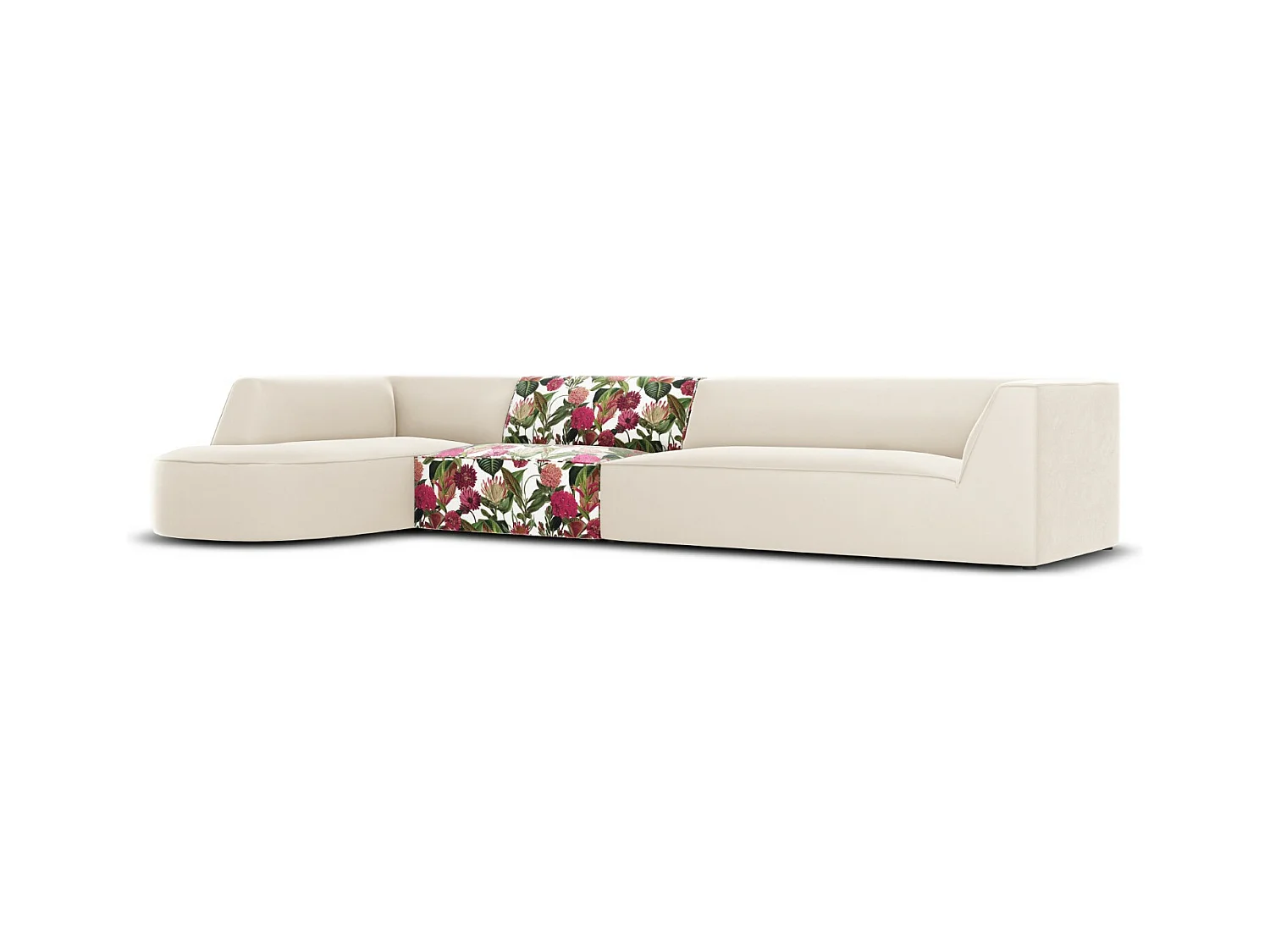 CXL by Christian Lacroix - Linker hoekbank "Charles" 5 zitplaatsen, Flueel, tuinrozenpatroon, beige - 366x180x69cm