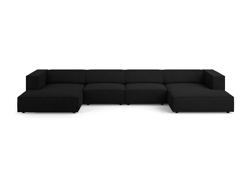 Cosmopolitan Design - Sofa panoramiczna, "Arendal" 6 miejsc szenil z efektem prążkowania, czarny - 364x166x70cm