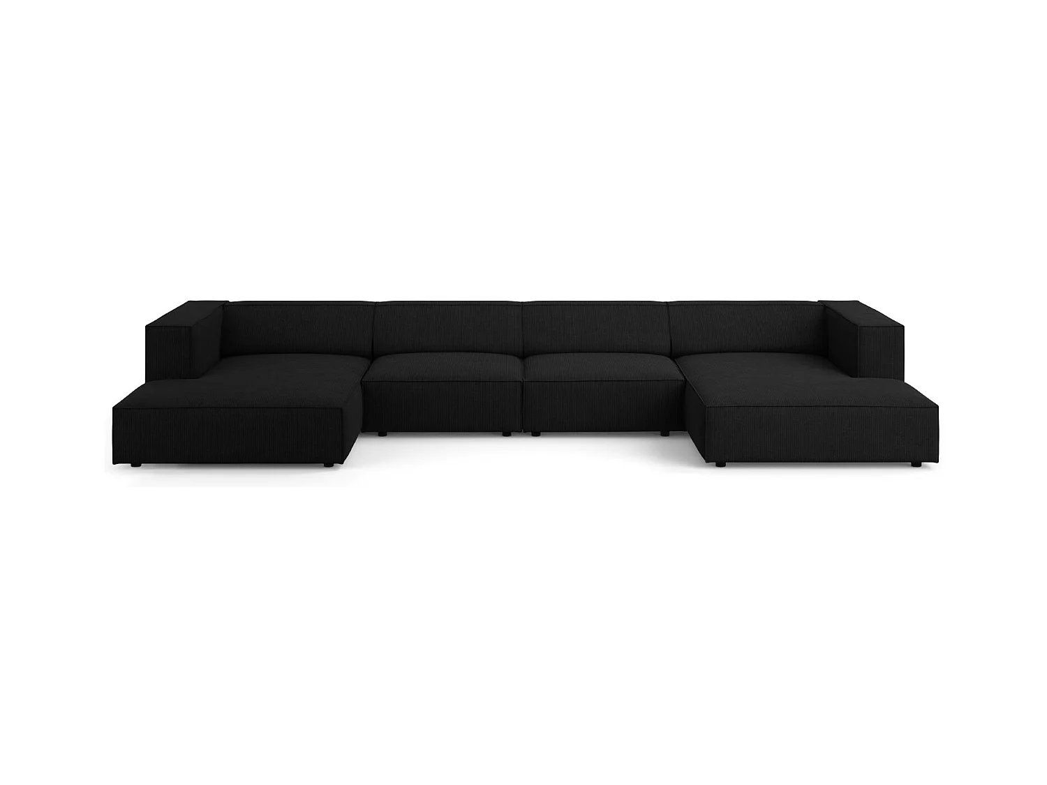 Cosmopolitan Design - Panoramische bank "Arendal" 6 zitplaatsen, Chenille met ribbeleffect, Zwart - 364x166x70cm