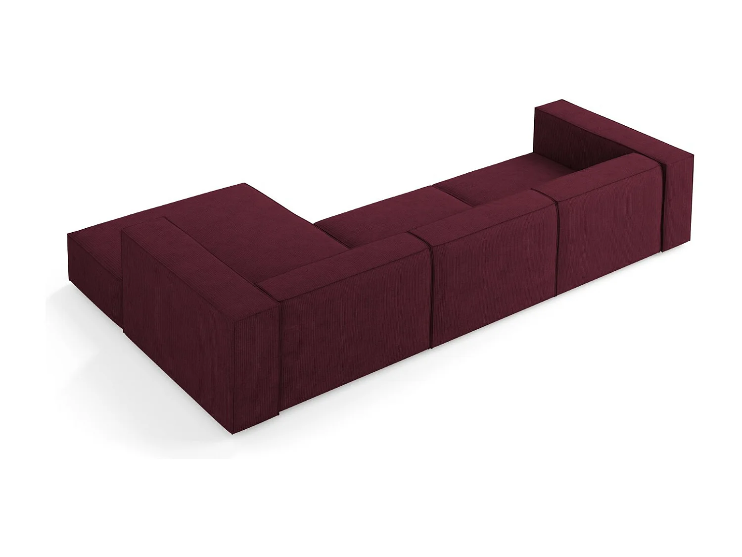 Cosmopolitan Design - Rechter hoekbank "Arendal" 4 zitplaatsen, Chenille met ribbeleffect, Robijn - 284x166x70cm