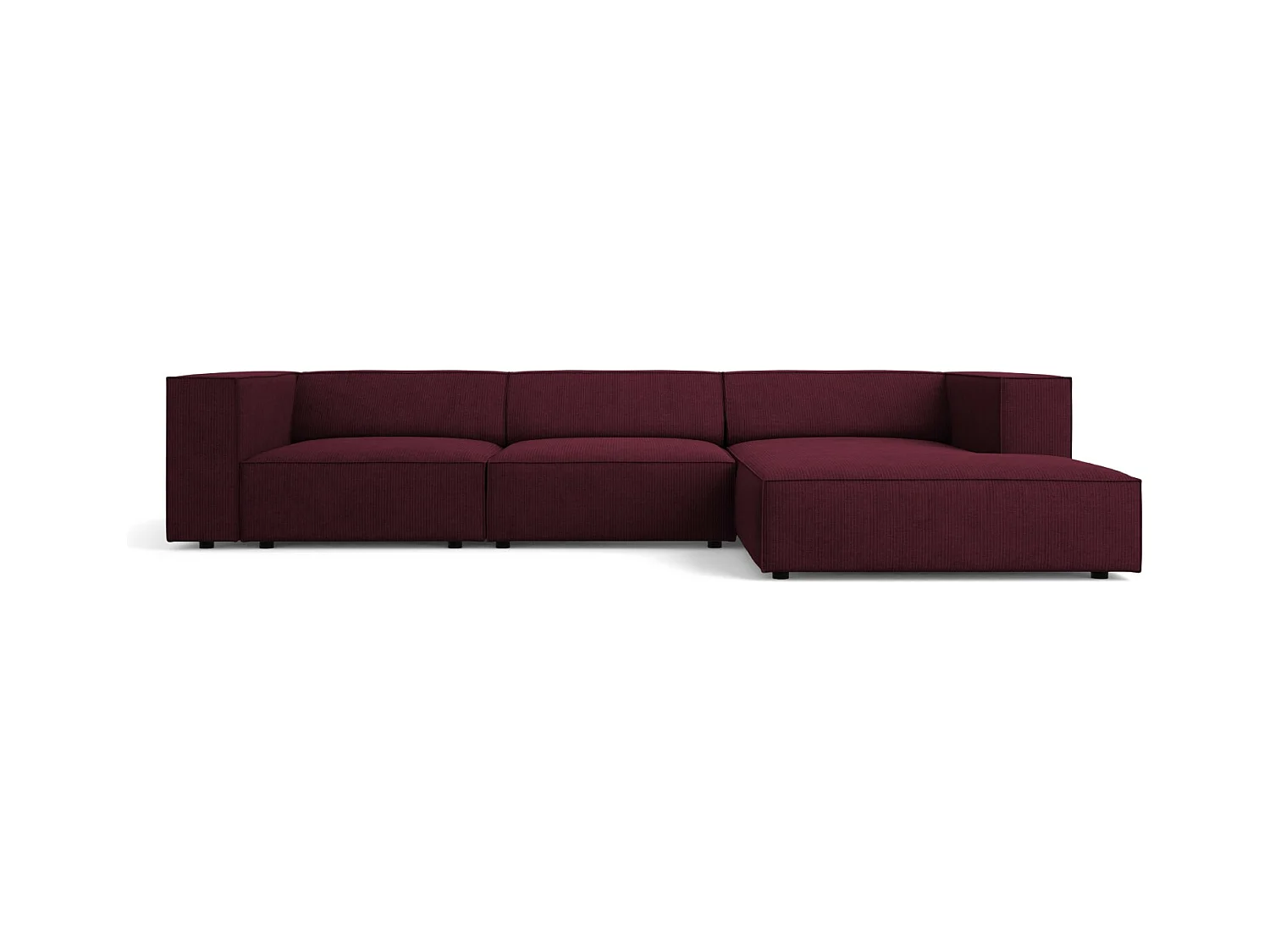 Cosmopolitan Design - Rechter hoekbank "Arendal" 4 zitplaatsen, Chenille met ribbeleffect, Robijn - 284x166x70cm