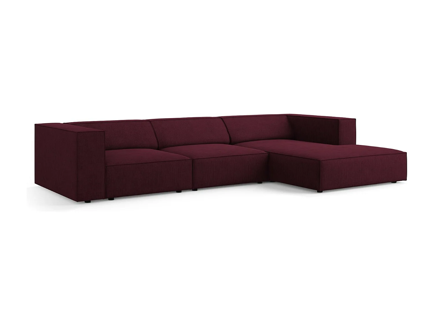 Cosmopolitan Design - Sofá de canto direito "Arendal" 4 lugares em tecido chenille com efeito canelado rubi - 284x166x70cm