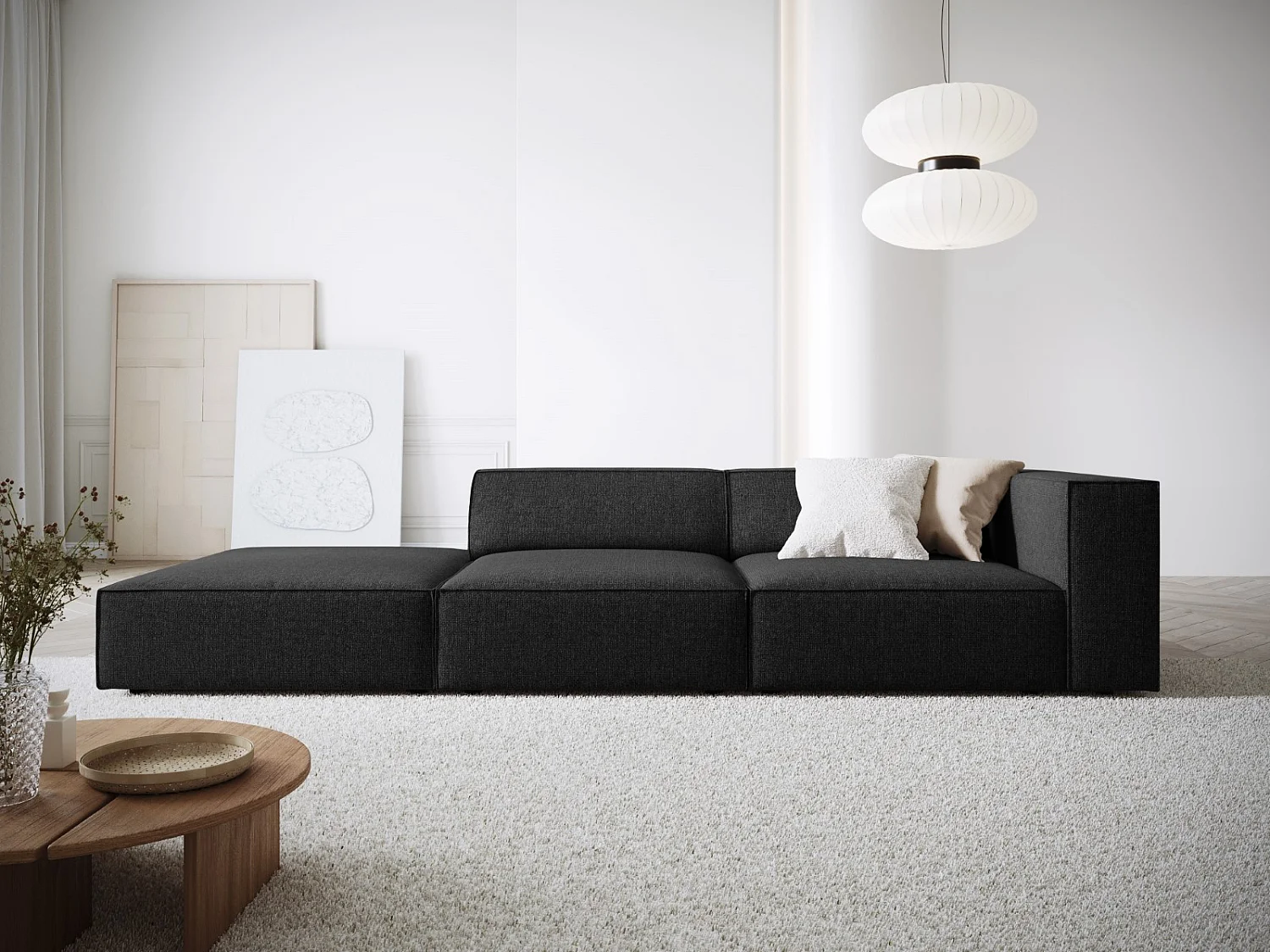 Cosmopolitan Design - Linker bank "Arendal" 4 zitplaatsen, Chenille, Zwart - 262x102x70cm
