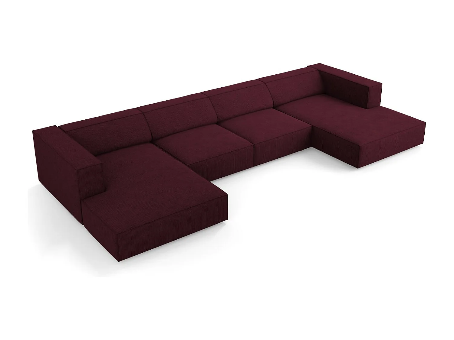 Cosmopolitan Design - Canapé panoramique "Arendal" 6 places en chenille avec un effet côtelé rubis - 364x166x70cm