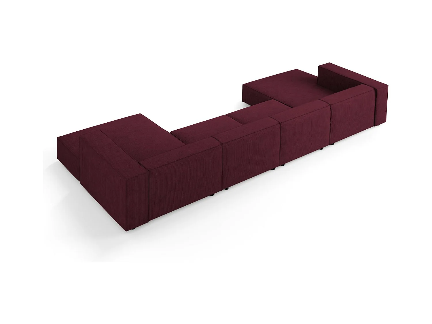Cosmopolitan Design - Panoramische bank "Arendal" 6 zitplaatsen, Chenille met ribbeleffect, Robijn - 364x166x70cm