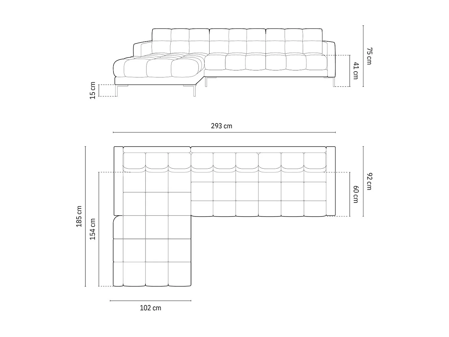 Cosmopolitan Design - Sofá de canto esquerdo "Bali" 5 lugares em tecido estrutural bege claro - 293x185x75cm