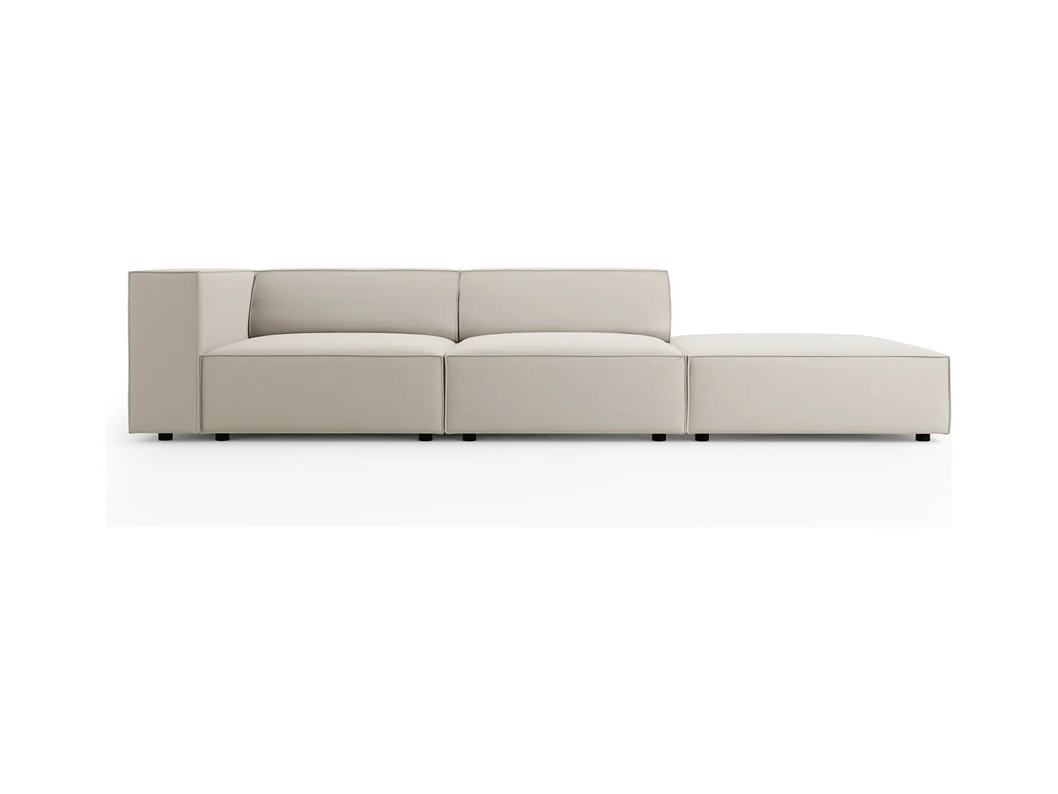 Cosmopolitan Design - Rechte bank "Arendal" 4 zitplaatsen, Flueel, Ecru - 262x102x70cm
