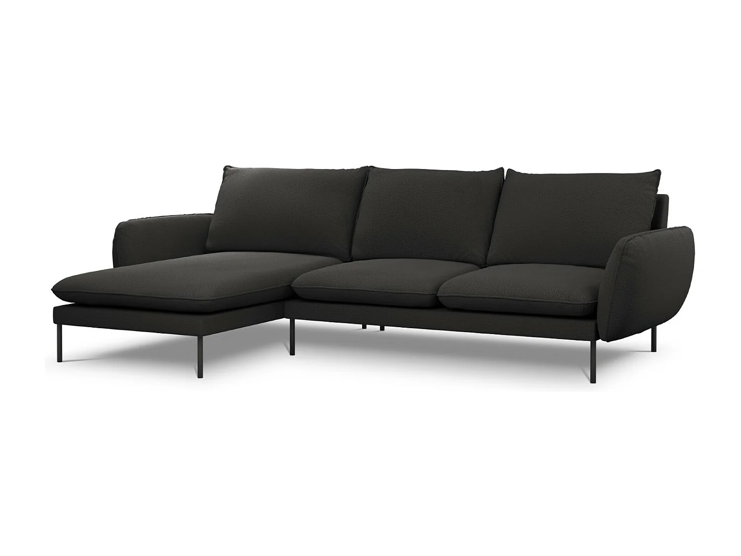 Cosmopolitan Design - Linker hoekbank "Vienna" 5 zitplaatsen, Boucle, Zwart - 255x170x95cm