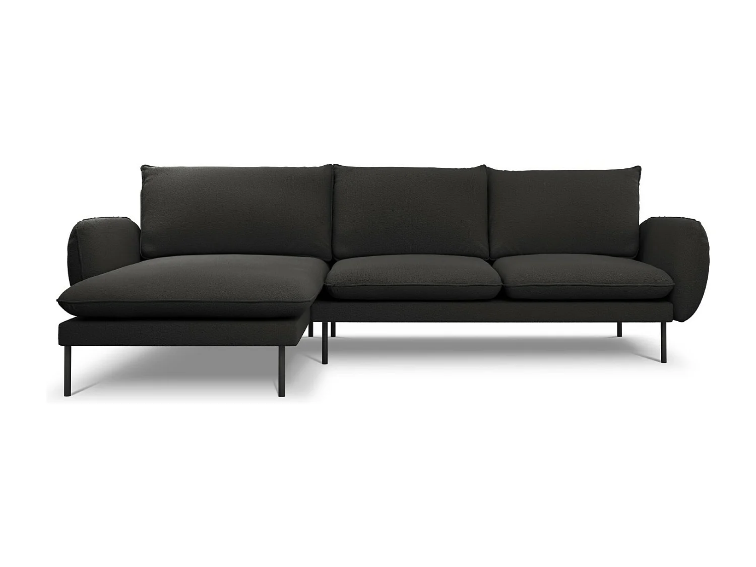 Cosmopolitan Design - Linker hoekbank "Vienna" 5 zitplaatsen, Boucle, Zwart - 255x170x95cm