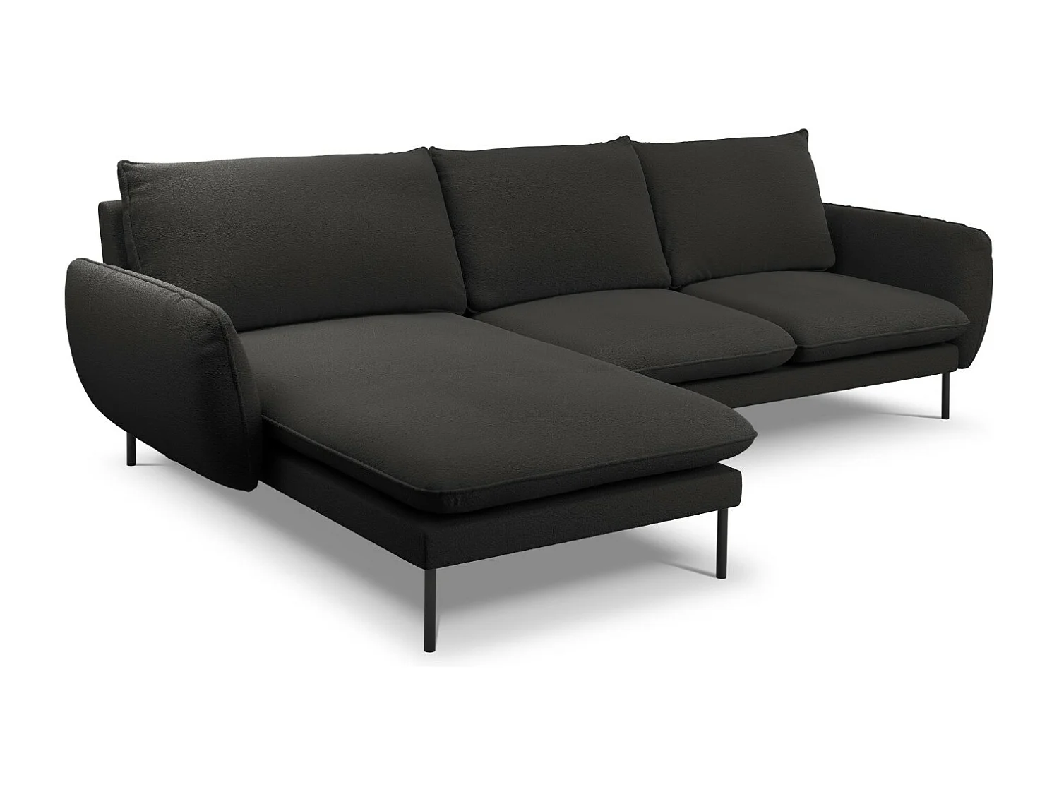 Cosmopolitan Design - Linker hoekbank "Vienna" 5 zitplaatsen, Boucle, Zwart - 255x170x95cm