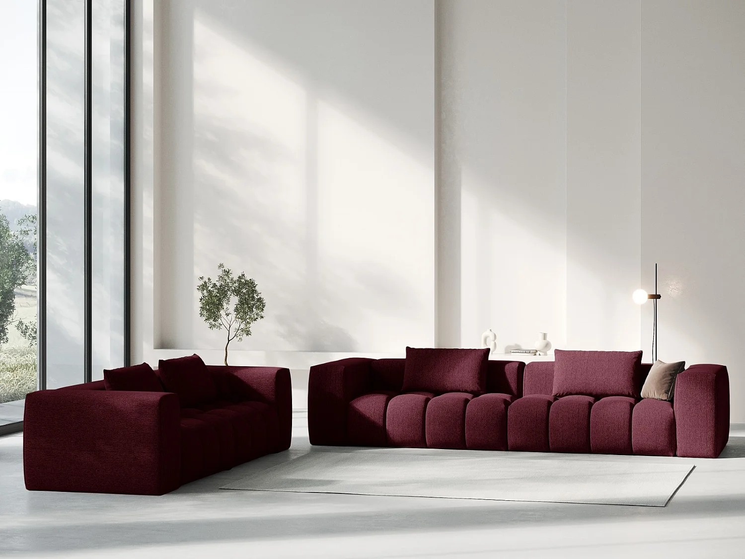 CXL by Christian Lacroix - Sofá modular "Lorella" 3 plazas de tejido estructural granate - 230x85x70cm