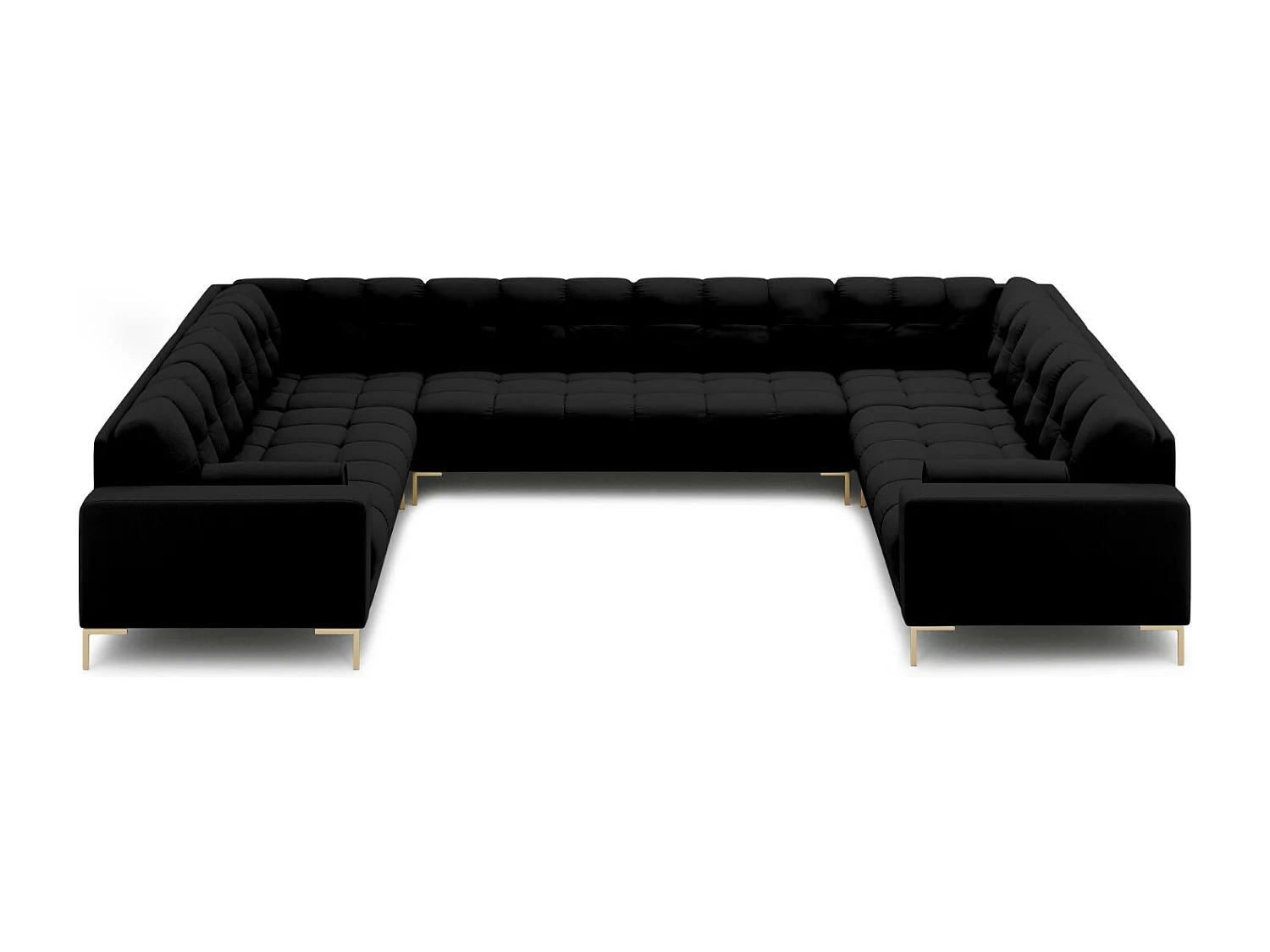 Cosmopolitan Design - Sofá panorâmico "Bali" 9 lugares em tecido estrutural preto - 327x256x75cm