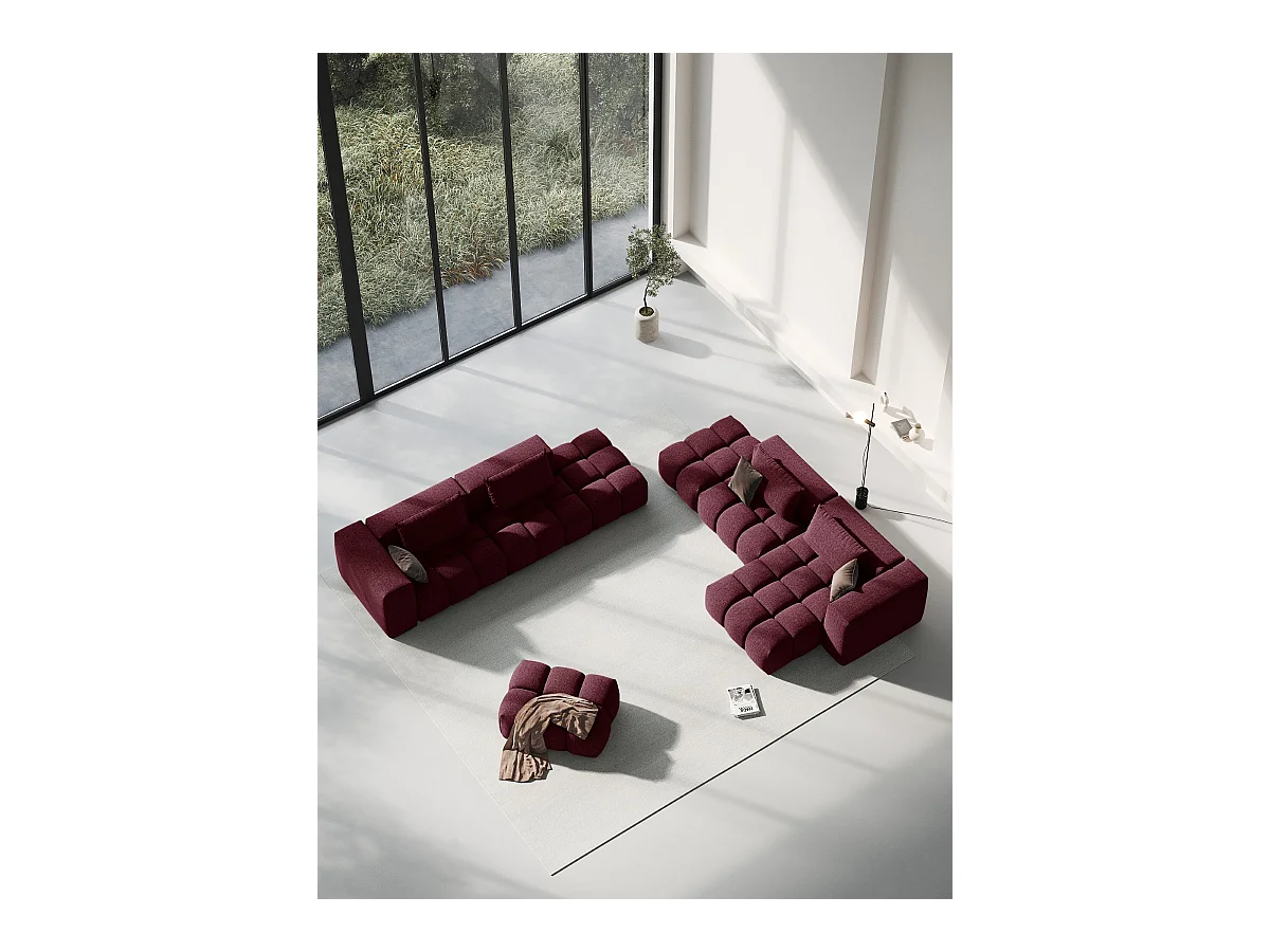 CXL by Christian Lacroix - Canapé d'angle droit modulable "Lorella" 4 places en tissu structurel bordeaux - 265x145x70cm