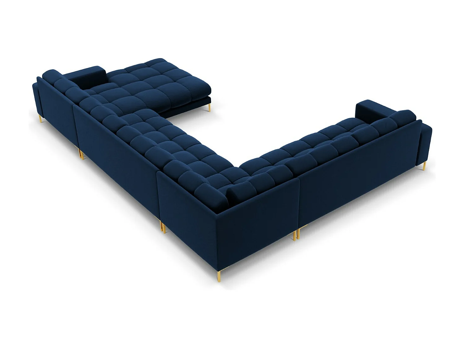 Cosmopolitan Design - Canapé d'angle gauche panoramique "Bali" 7 places en velours bleu roi - 327x256x75cm