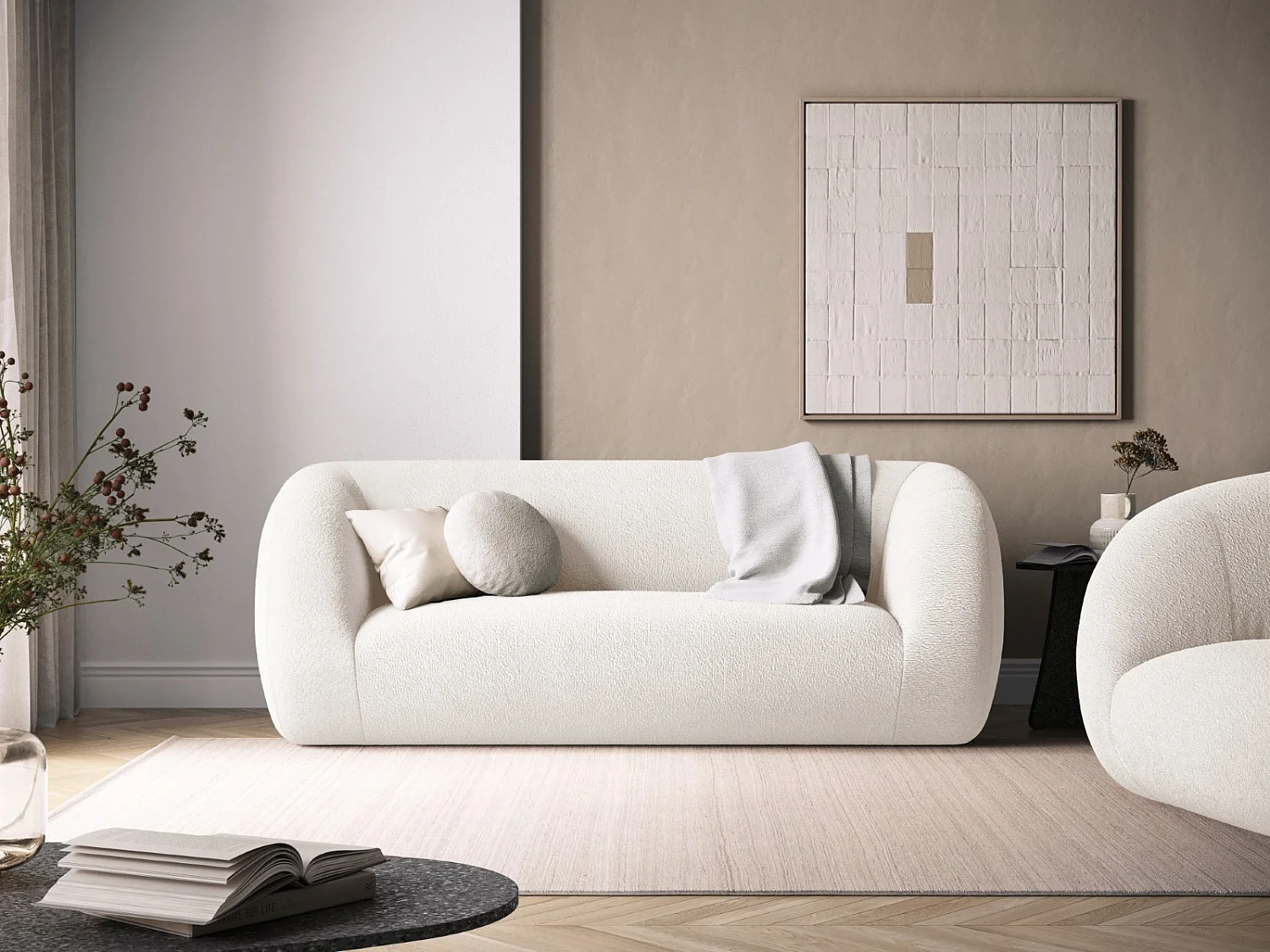 Cosmopolitan Design - Sofa, "Essen" 2 miejsca boucle, biały - 210x95x86cm