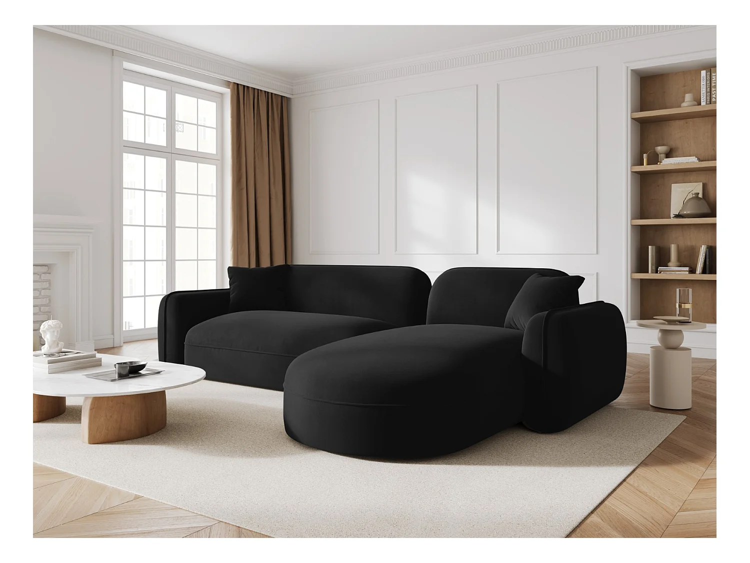 CXL by Christian Lacroix - Canapé d'angle droit modulable "Lucien" 4 places en velours noir - 275x165x70cm