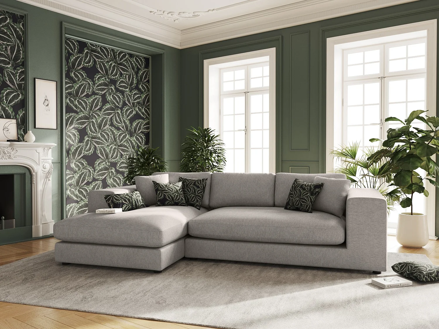 CXL by Christian Lacroix - 5-Sitzer Ecksofa links "Tendance" Sitzer aus strukturiertem Stoff grau - 282x174x72cm