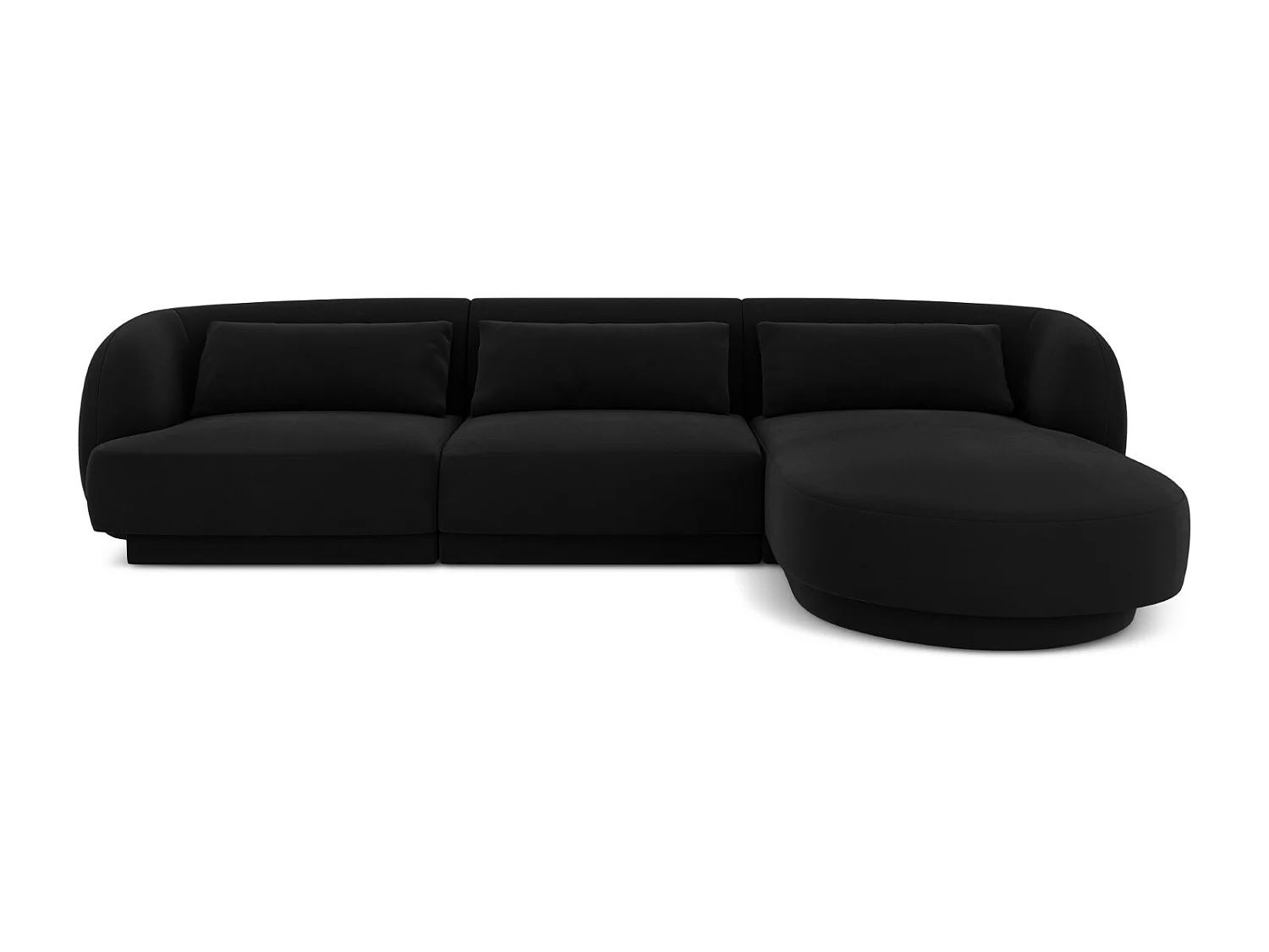 Cosmopolitan Design - Rechter hoekbank "Tulum" 4 zitplaatsen, Flueel, Zwart - 255x156x70cm