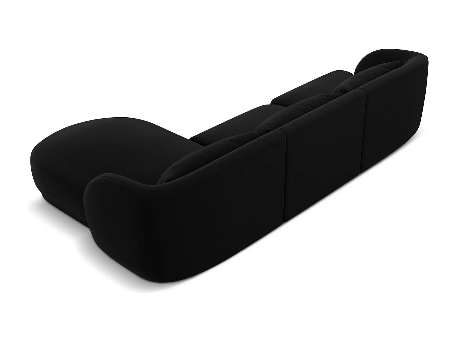 Cosmopolitan Design - Rechter hoekbank "Tulum" 4 zitplaatsen, Flueel, Zwart - 255x156x70cm