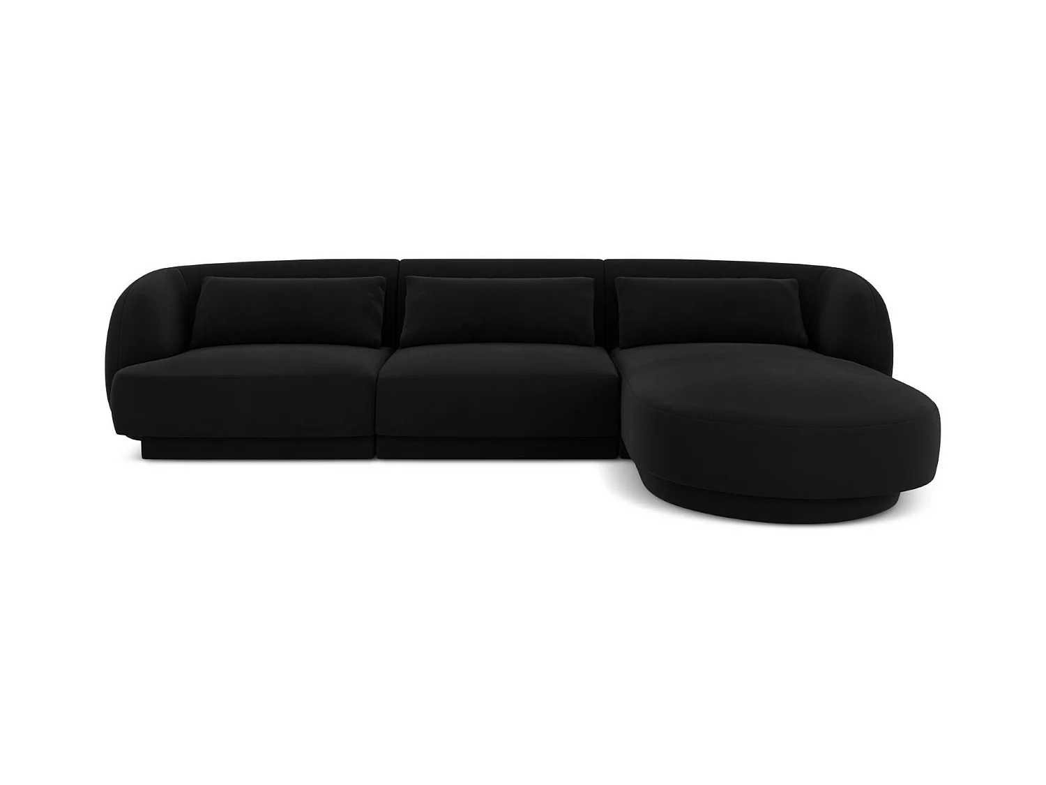 Cosmopolitan Design - Rechter hoekbank "Tulum" 4 zitplaatsen, Flueel, Zwart - 255x156x70cm
