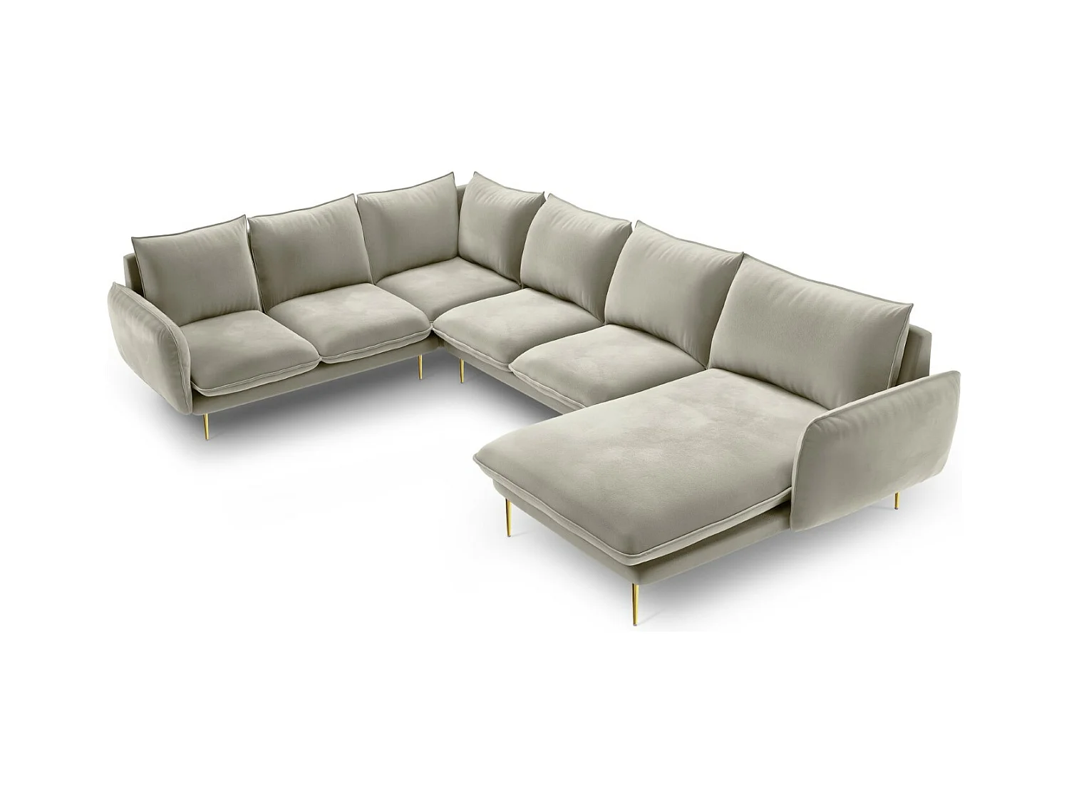 Cosmopolitan Design - Canapé d'angle gauche panoramique "Vienna" 7 places en velours beige - 330x235x95cm