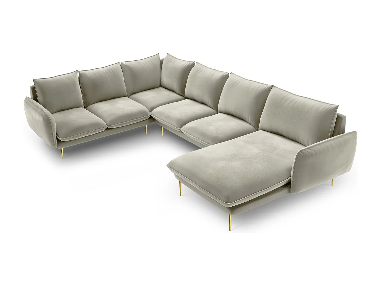 Cosmopolitan Design - Canapé d'angle gauche panoramique "Vienna" 7 places en velours beige - 330x235x95cm