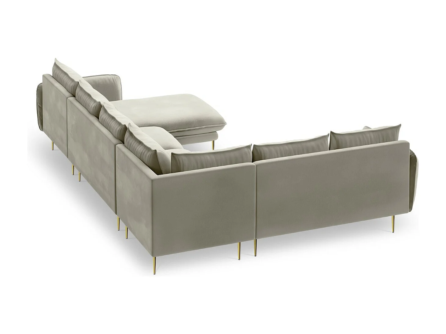 Cosmopolitan Design - Canapé d'angle gauche panoramique "Vienna" 7 places en velours beige - 330x235x95cm