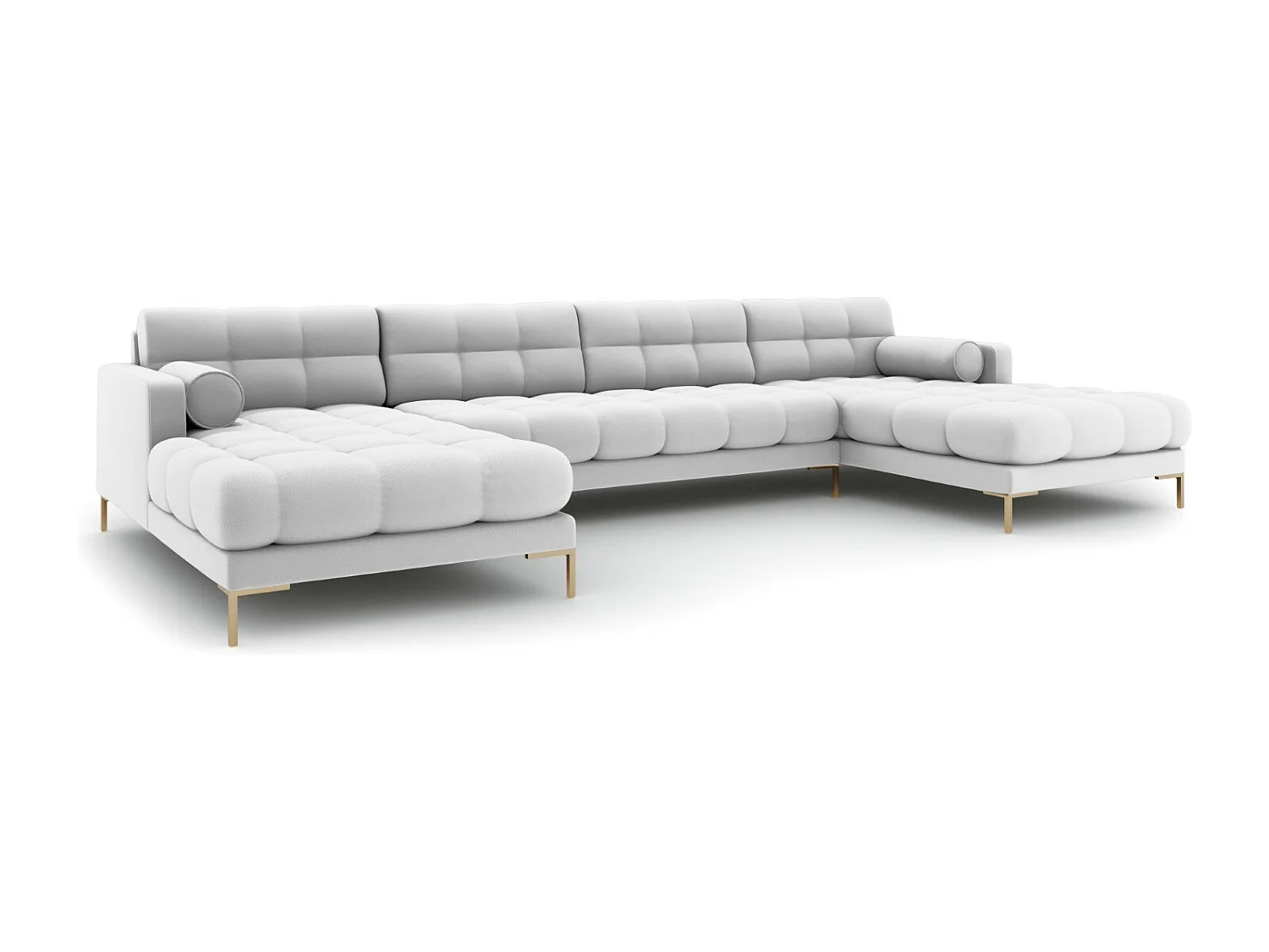 Cosmopolitan Design - 7-Sitzer Panoramasofa "Bali" aus strukturiertem Stoff hellgrau - 383x185x75cm