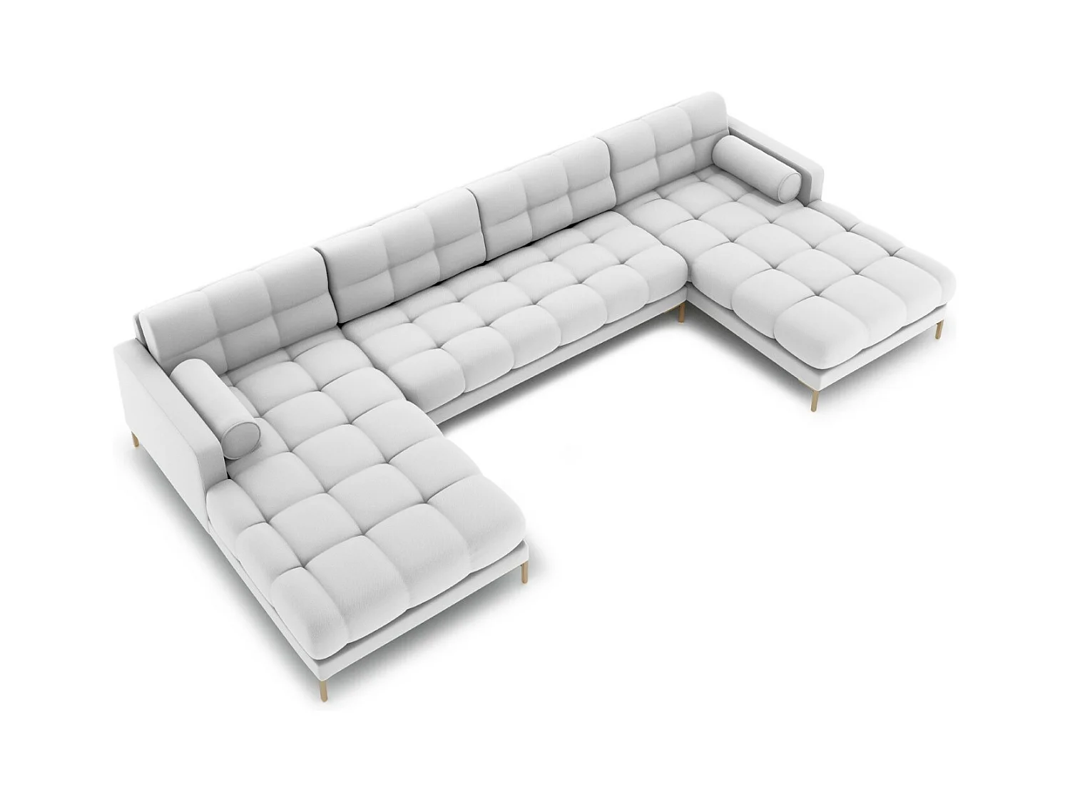Cosmopolitan Design - Panoramische bank "Bali" 7 zitplaatsen, Structurele stof, Lichtgrijs - 383x185x75cm