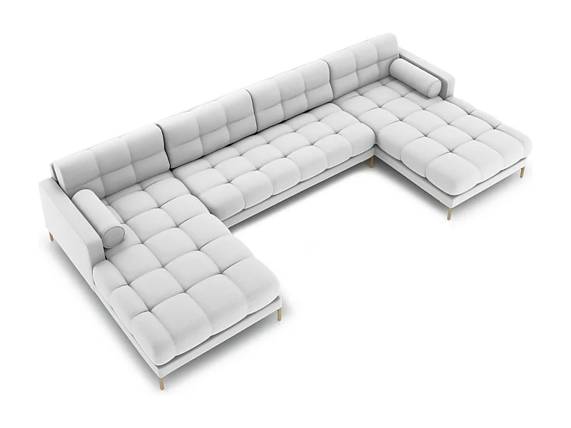 Cosmopolitan Design - Sofá panorâmico "Bali" 7 lugares em tecido estrutural cinza claro - 383x185x75cm