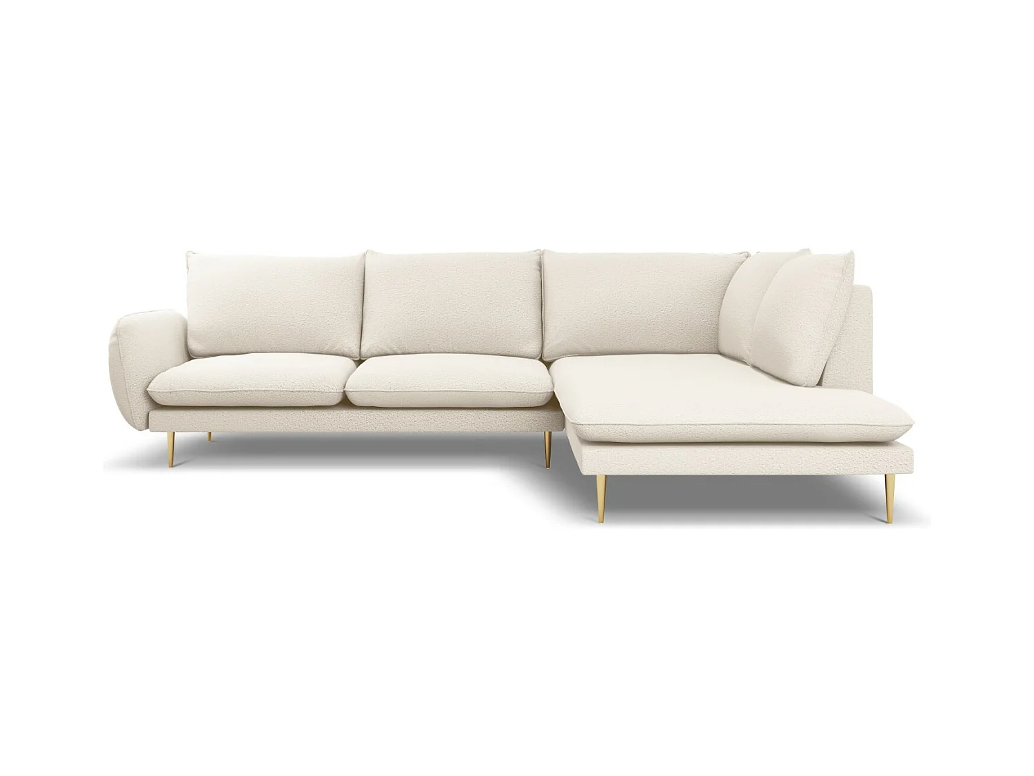 Cosmopolitan Design - Sofá de canto direito "Vienna" 6 lugares em tecido bouclé bege - 275x185x95cm