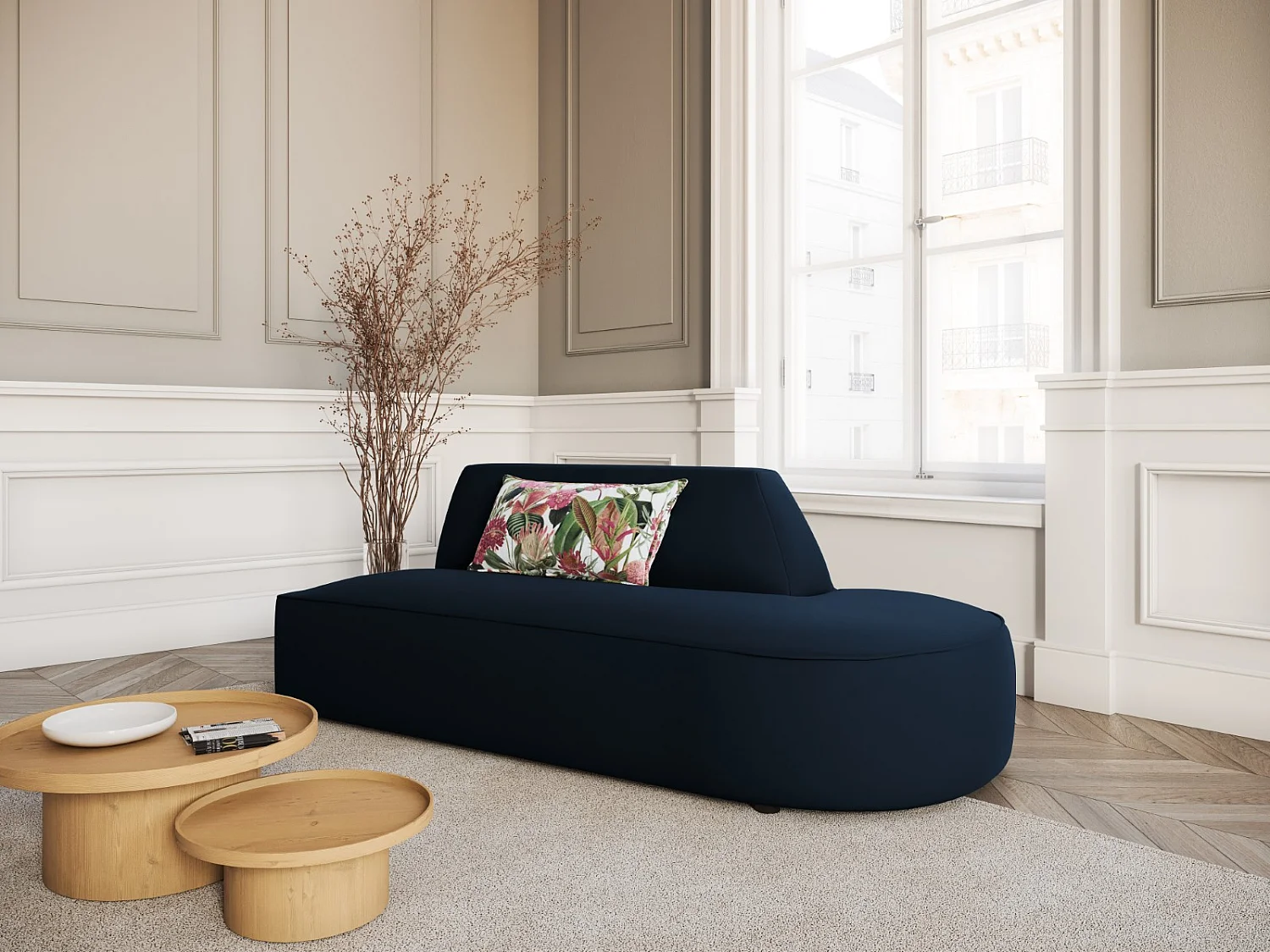 CXL by Christian Lacroix - Canapé modulable droit "Charles" 2 places en velours bleu foncé - 181x93x69cm