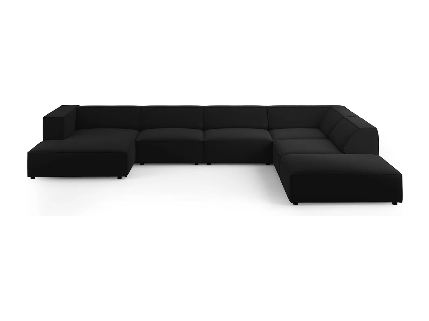 Cosmopolitan Design - Canapé d'angle droit panoramique "Arendal" 7 places en velours noir - 364x262x70cm