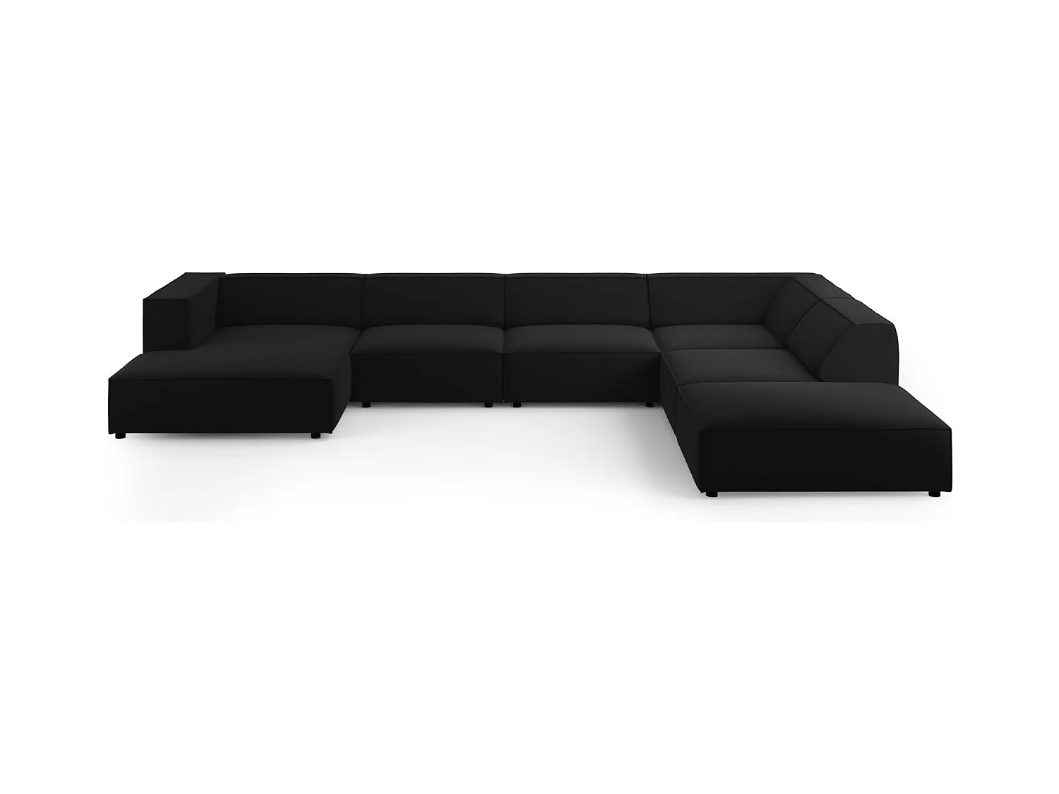 Cosmopolitan Design - Canapé d'angle droit panoramique "Arendal" 7 places en velours noir - 364x262x70cm