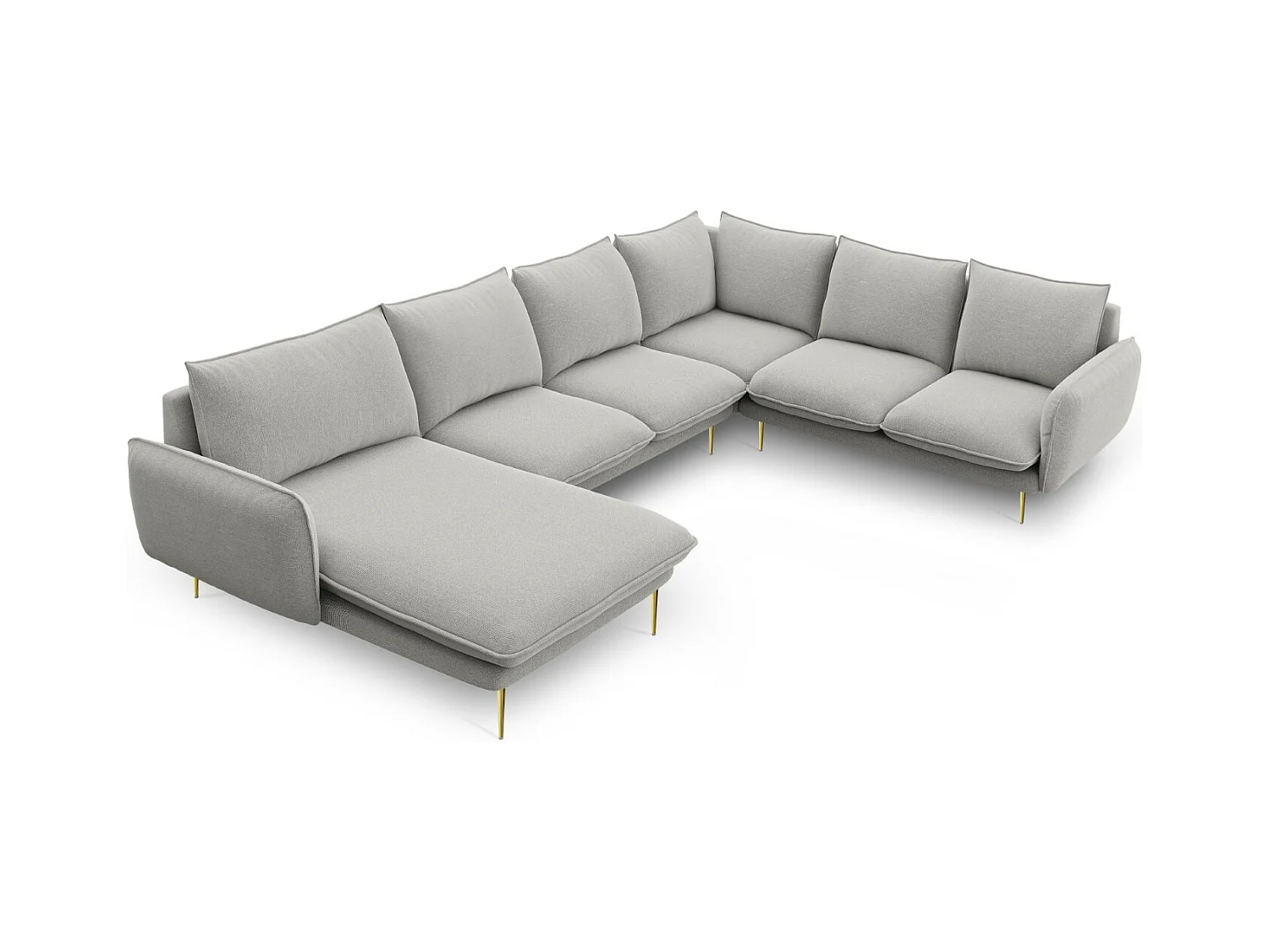 Cosmopolitan Design - Panoramische hoekbank rechts "Vienna" 7 zitplaatsen, Structurele stof, Lichtgrijs - 330x235x95cm