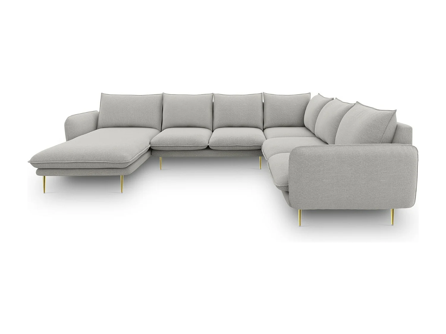 Cosmopolitan Design - Sofá de canto direito panorâmico "Vienna" 7 lugares em tecido estrutural cinza claro - 330x235x95cm